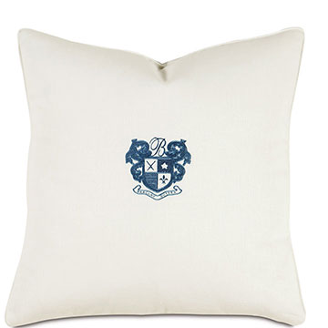 BREEZE SHELL/INDIGO MONOGRAM PILLOW