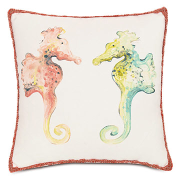 ɺ 18X18 SEAHORSES OUTDOOR PILLOW