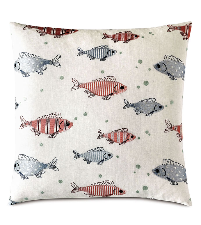 ȴ 22X22 MINNOW EMBROIDERED DECORATIVE PILLOW