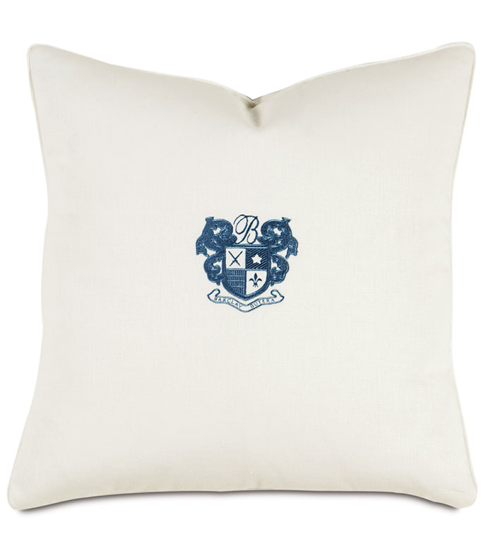  20X20 BREEZE SHELL/INDIGO MONOGRAM PILLOW