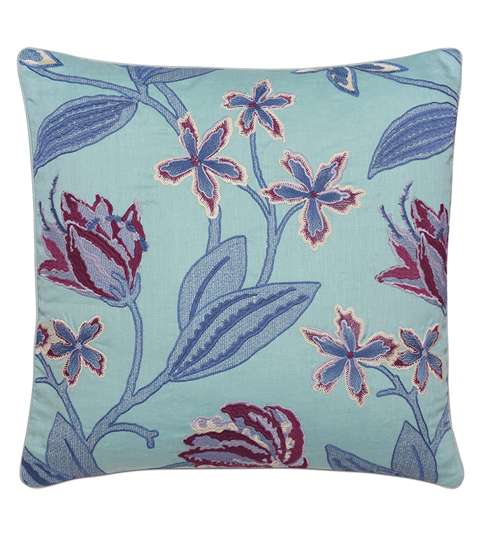  22X22 BEAULAH AQUA DECORATIVE PILLOW